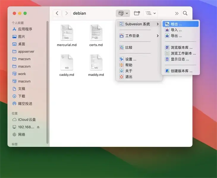 启动 macSvn - 非工作副本工具条菜单
